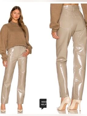 AGOLDE 90s Pinch Waist Recycled Leather Patent Pants Quail Beige Size 23